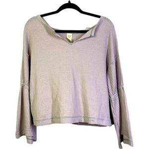 FREE PEOPLE‎ Lavender Dahlia Thermal Bell Sleeve Top